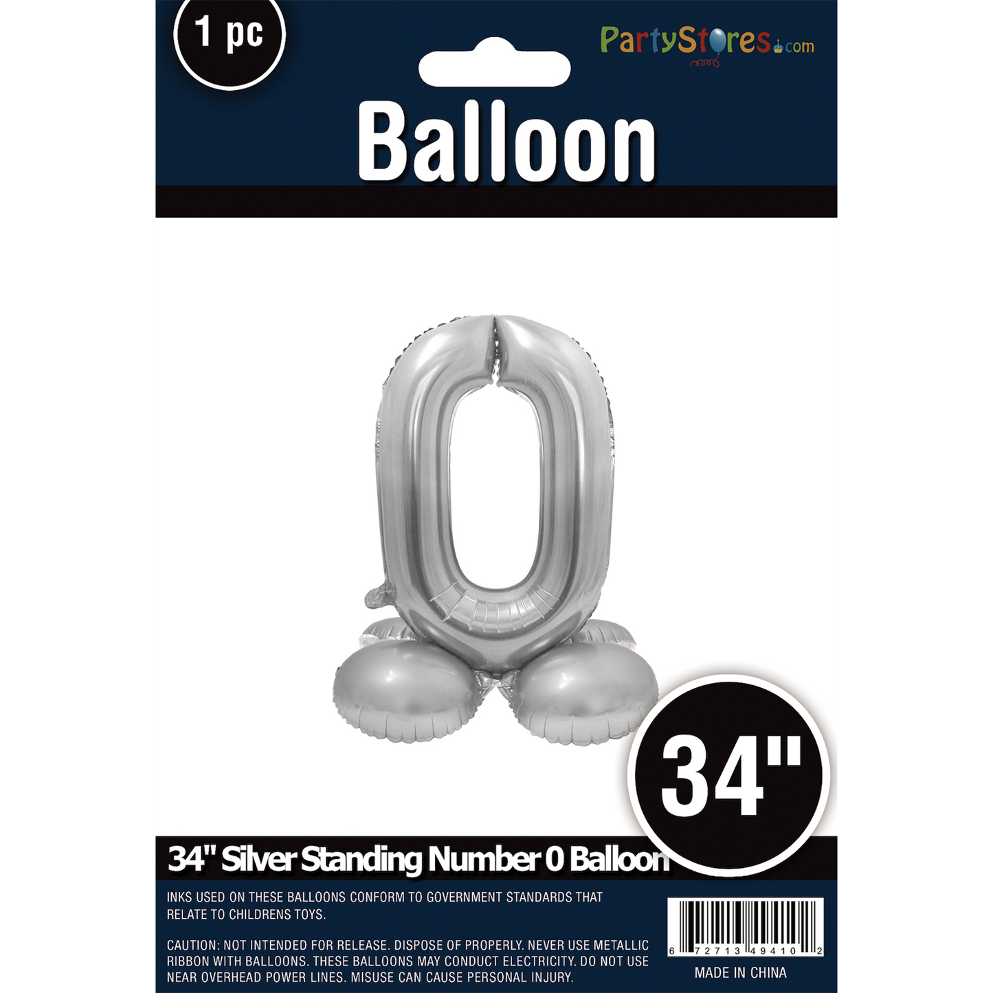34" STANDING NUMBER SILVER 0 *DOES NOT FLOAT*
