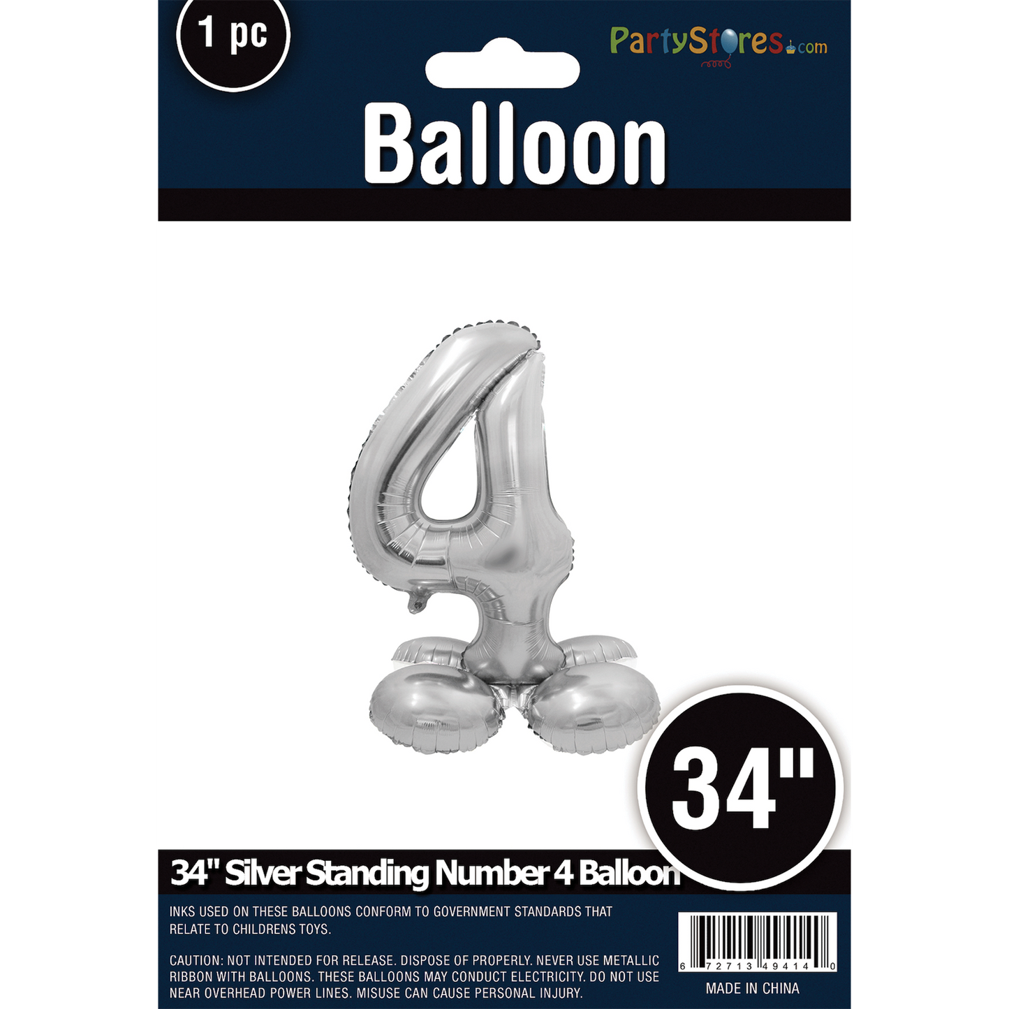 34" STANDING NUMBER SILVER 4 *DOES NOT FLOAT*