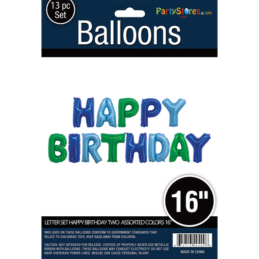 LETTER SET HAPPY BIRTHDAY TWO  ASSORTED COLORS 16"