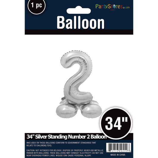 34" STANDING NUMBER SILVER 2 *DOES NOT FLOAT*