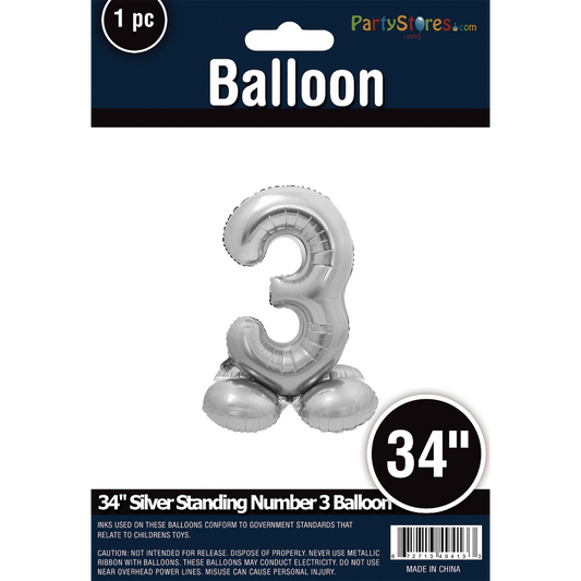 34" STANDING NUMBER SILVER 3 *DOES NOT FLOAT*