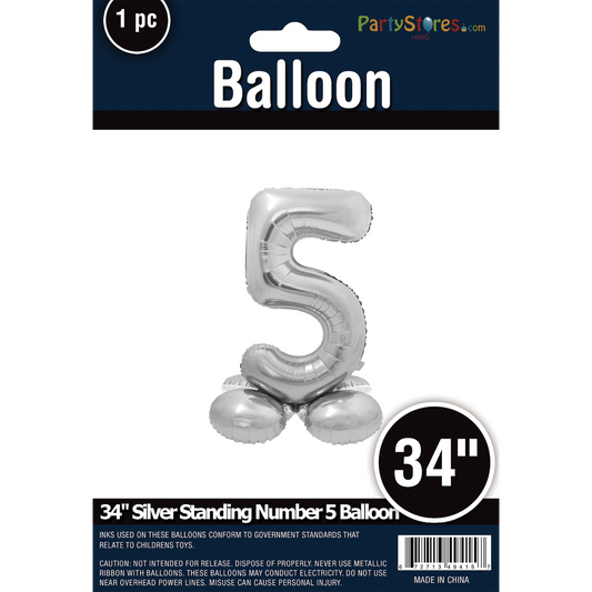 34" STANDING NUMBER SILVER 5  *DOES NOT FLOAT*