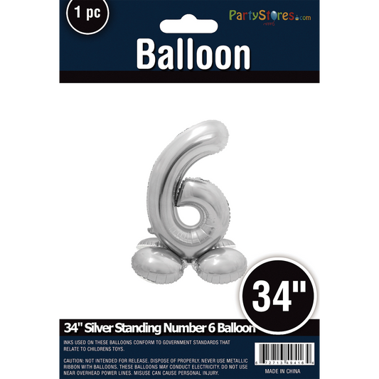34" STANDING NUMBER SILVER 6 *DOES NOT FLOAT*