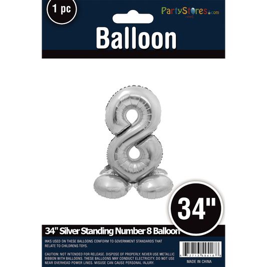 34" STANDING NUMBER SILVER 8  *DOES NOT FLOAT*