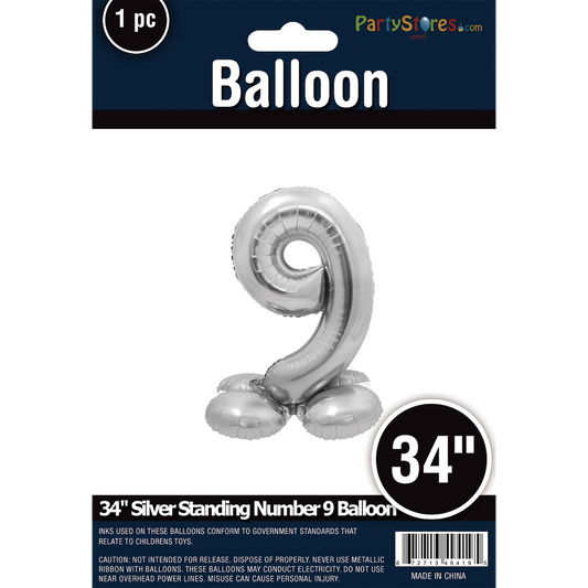 34" STANDING NUMBER SILVER 9  *DOES NOT FLOAT*
