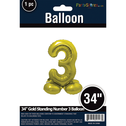 34" STANDING NUMBER GOLD 3  *DOES NOT FLOAT*