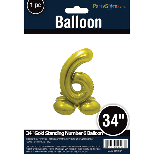 34" STANDING NUMBER GOLD 6  *DOES NOT FLOAT*