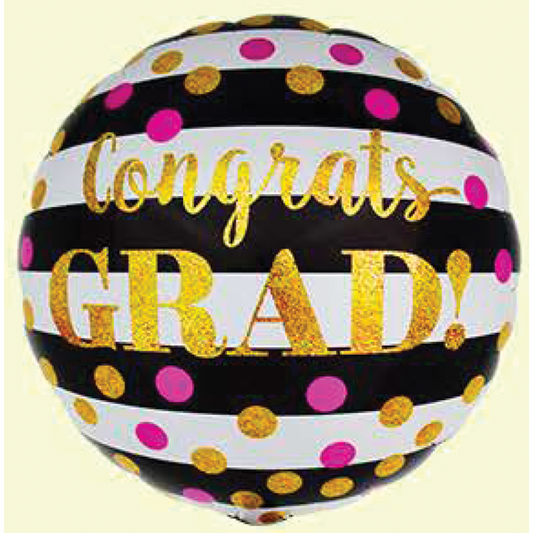 18" GRADUATION GOLD POLKA DOTS