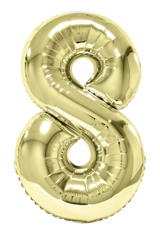 34" slim white gold number 8 balloon