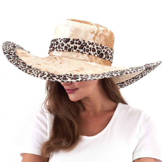 Wide Leopard Print Fur Pimp Hat