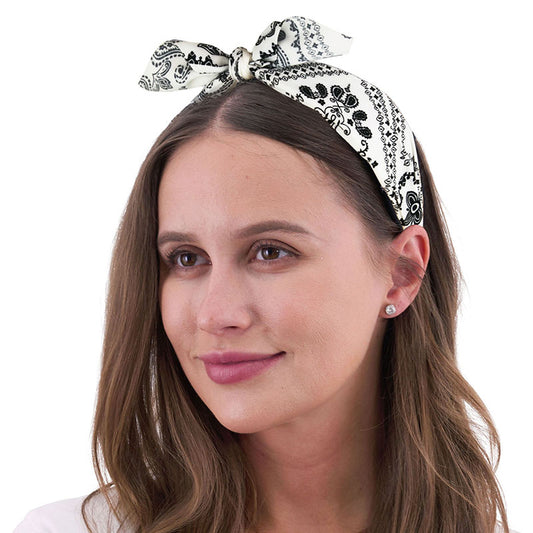 Retro Printed Headband – White