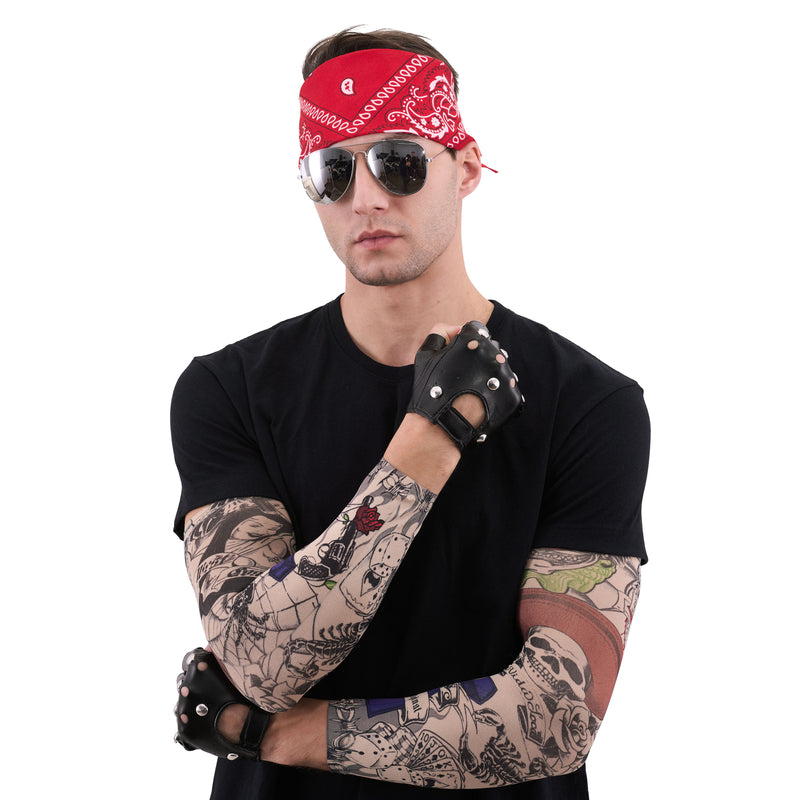 4pc Rocker Dress Up Kit – Bandana, Glasses, Tatto Sleeves, Gloves