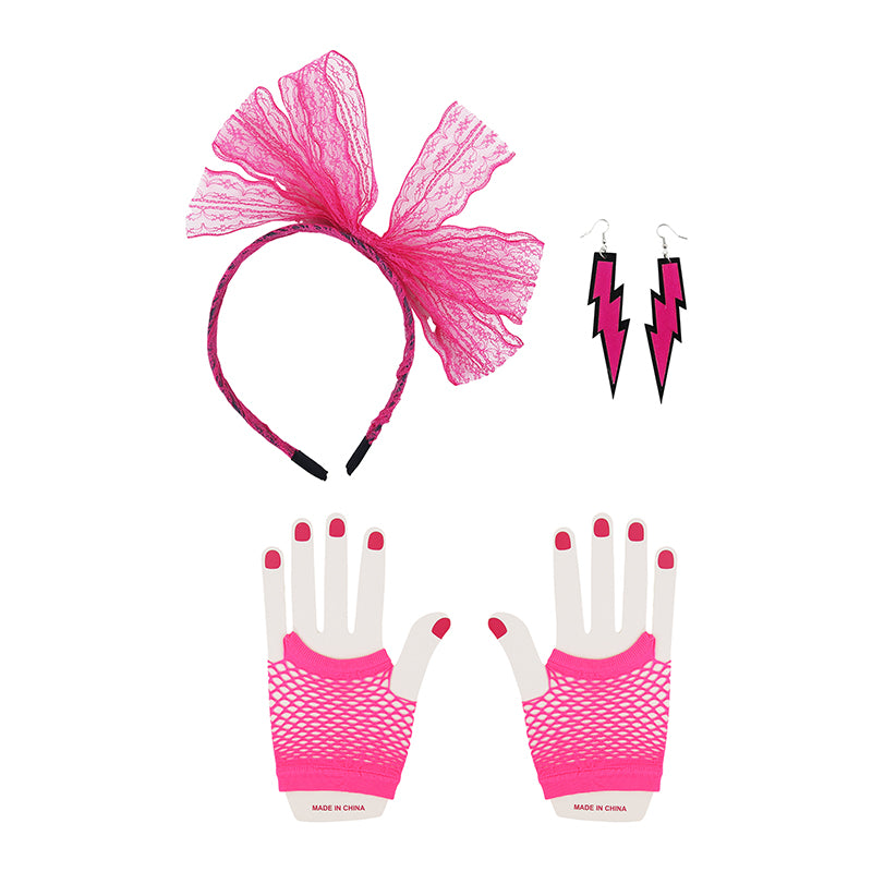 3pc Neon Pink 80's Accessories