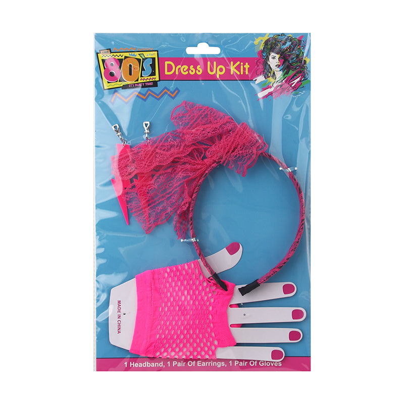 3pc Neon Pink 80's Accessories - alternate view